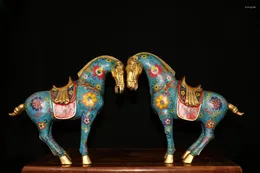 Dekoracyjne figurki 12 -calowe kolekcja świątyni Tybetu Old Bronze Cloisonne Emalia Tekstura Kwiata Tang Ma War Horse Fine Para Town House Exorcyzm