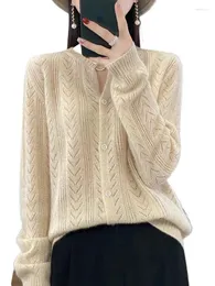 Women's Knits Autumn And Winter Hollow Cardigan Sweater Coat Loose Long Sleeve Temperament Knitted Idle Style Women