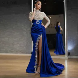 Urban Sexy Dresses 2023 New Womens Dress Blue Sprinkle Gold Split Splice High High Neck Evening YQ240327