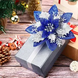 Decorative Flowers 2024 5Pcs Glitter Artificial Christmas Poinsettia Floral Xmas Tree Ornaments DIY Decorations Garlands Year Wedding