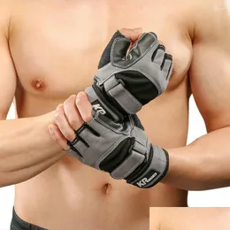 Cycling Gloves Grey Summer Men Half Finger Anti Slip Outdoor Sport Glove Palm Pu Leather Bracer Tactical Fitness Gym Weightlift Mitten Dh2Ks