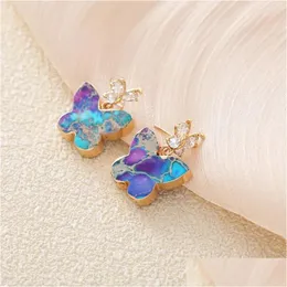Dangle Chandelier Earrings Women Colorf Butterfly Ear Pin Natural Stones Drop Boho Jewelry Wholesale Delivery Otu4C