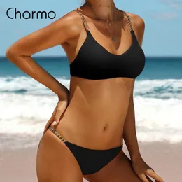 Women's Swimwear Charmo Women Two Pieces Sexy Bikini Sets Vintage Underwire High Waisted Ruched Swimsuit Beach Wear