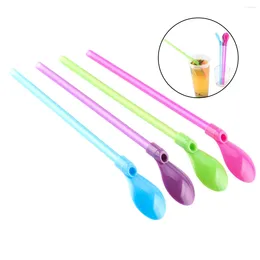 Disposable Cups Straws 4 Pcs Scoop Spoon Straw Drinks Stir Kitchen Drinking Tea For Party Multifunction