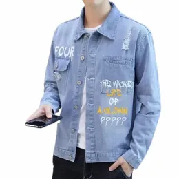 Giacche di jeans Uomo Blu con stampa Cappotto Jeans Cappotto per uomo Lettera Capispalla invernale nel prezzo più basso Capispalla Deery veloce sciolto S07m #