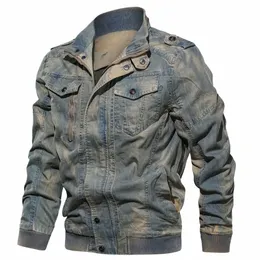 Vintage Classic Denim Jacket 2024 Autunno Inverno Stand collare Wed Army militare tattico Bomber Plus size M-6XL f6qp #