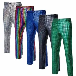 2024 Primavera Nuovo verde brillante Plaid pantaloni dell'abito da uomo Fi Pantaloni Nero Blu Sier Pantales Hombre S4mB #