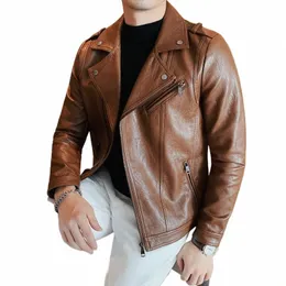 2023 Männer Turn-Revers PU-Jacke Ledermantel außerhalb Frühling und Herbst Straße Trendy Herren Persality Einfache Punk-Fan-Mantel S-3XL F5xs #