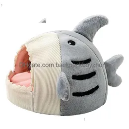 Cat Beds & Furniture Cartoon Shark Shape Cave Bed Pet Tent House Soft Cushion Anti-Slip Bottom Yq231020 Drop Delivery Home Garden Supp Dhrhm