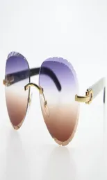 Ganze randlose Sonnenbrille Original weiß innen schwarz Büffelhorn 8200765 Unisex-Brille Schild hochwertige ovale Sonnenbrille M2604417