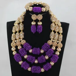 Necklace Earrings Set Fabulous Purple Nigerian Wedding Beads Jewelry Women Statement African 2024 WE091