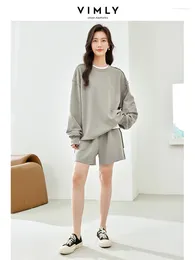 Damen Trainingsanzüge Vimly Casual Oversize Sweatshirt Kurze Sets 2024 Frühling 2 Stück Outfits Langarm Top Hosen Passend M6269