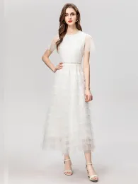 Passarela verão de alta qualidade moda festa branco malha bordado oco sexy doce bonito manga alargamento vestidos longos para mulher