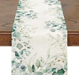 Spring Flower Table Runner Tulip Lavender Vase Easter Rabbit Summer Holiday Kök Dekoration för hemfest 240322