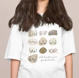 Camisetas femininas coloridas todos os peitos são bons camiseta engraçada feminina gráfica de conscientização dos seios