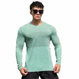 respirável de secagem rápida fitn roupas esportivas masculinas elásticas finas correndo camiseta magro exercício lg manga camiseta 341J #