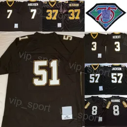 1987 1991 Retro Football 7 Morten Andersen Jerseys 2004 1971 Vintage 3 Bobby Hebert 51 Sam Mills 8 Archie Manning 37 Steve Gleason 57 Rickey Jackson zszył czarny