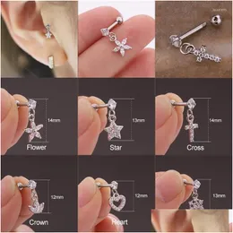 Stud Earrings Fashion Products Pierced Stainless Steel L Screw Micro-Inlaid Zircon Pendant Flower Jewelry Drop Delivery Otwyn