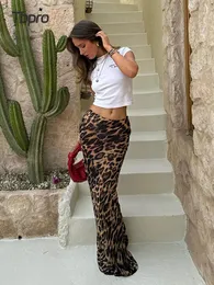 Vintage sexy leopardo impressão saia longa para mulheres moda cintura alta envoltório hip magro ajuste saias 2024 feminino commuting streetwear 240313