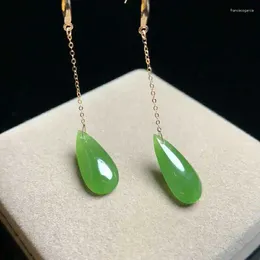 Kolczyki Dangle Authentic Natural Fashion Water Drop 18k Gold Ear Linia Long i Tian Biyu Jade Ditch