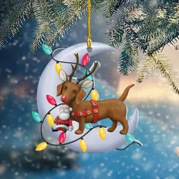 Party Supplies Santa Lying On the Moon and Cartoon Dogs Christmas Tree Ornament Window Sill Hangings Xmas Decor