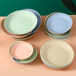Mutfak plastik tabaklar buğday saman gıda sosu yemek tat tahtası atıştırmalık meyve tabakları yuvarlak ev yemekleri modern akşam yemeği tabakları