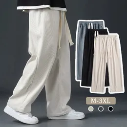 Spring Autumn Corduroy Sweatpants for Men Soft Loose Straight Tube Pants Elastic Midje Wide Leg Sports Running Trousers 240313