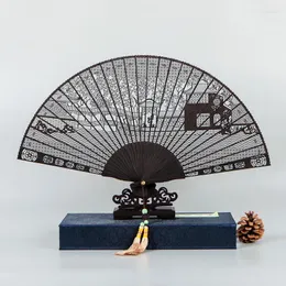 Dekorativa figurer fans fans Ebony Sandalwood Fan Ancient Style Exducite Hollowed Out Carved Folding Chinese Gift Decoration