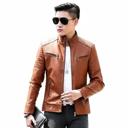 Treesolo Brand Men Leather Justic Coat Coat Men Disual Riker Zipper Jackets Male New Brand Slim Fit Potorcycle Leather Jackets Men V0S7#