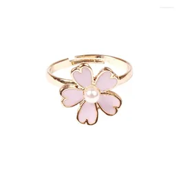 Cluster Rings Japanese Style Cherry Blossom Cute Sweet Pink Sakaru Adjustable Finger For Women Girls Party Wedding Gifts