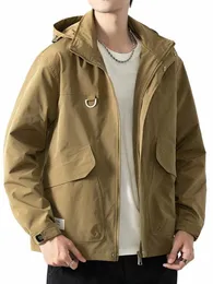 2023 New Hooded Windbreaker Men 캐주얼 재킷 모자 분리 가능한 야외 방수 및 방풍 솔리드 지퍼 코트 플러스 크기 8xl Y1K1#