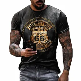 Estate Uomo T-shirt Vintage Manica corta America Route 66 Lettera 3D stampato Fi O Collo T-shirt Top oversize Abbigliamento uomo 03Ch #