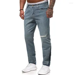 Mäns jeans 2024 Trasiga trånga byxor Korean Fashion Street Dress Beggar Retro tvättade avslappnade byxor