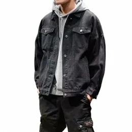 Мужская джинсовая куртка Осенние мужские джинсовые пальто Черные карго Мужская одежда больших размеров Корея Высокое качество Модная большая верхняя одежда Fast Deery Y2k y4Gc #