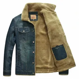 wordkind Men Windbreaker Winter Denim Jacket Fleece Thick Warm Mens Jacket Outwear Jeans Coat Male Multi-pockets Cowboy Clothing g81e#