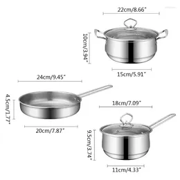 Cookware Sets Kitchen 3pcs Pans Stainless Cooker Steel Frying Steamer Cooking Pressure Set Pan Pot Stew Milk Braised Soup