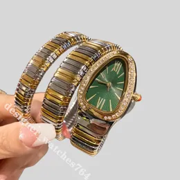 Double wound snake shaped imported quartz movement Luxury Steel Metal Band Quartz Clock gold diamante spring strap Small bracelet watch designer watches for women