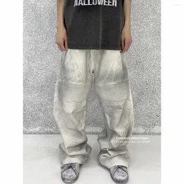 Frauen Jeans Firmranch 2024 Koreanische Spray-Paint Dirty Baggy Für Männer Frauen Knie Falten Split Spleißen Breite Bein Denim Hosen