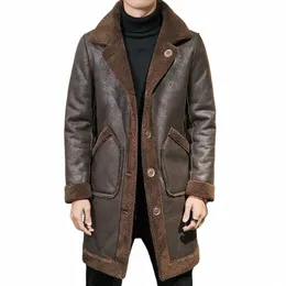 Tersinir Erkekler Kürk Shearling Imitati Deerskin Deri Lg Ceket Man Dış Giyim Hendek Kış Imitati Fur Parka Y0XZ#