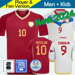 2024 Venezuela Futbol Formaları Çocuk Kiti 24/25 Milli Takım Futbol Gömlek Erkekler Ev Kırmızı Uzak Beyaz Camisetas Copa America Cordova Soteldo Rincon Bello Sosa Rondon