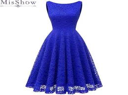 Misshow Evening Dress Elegant Royal Blue Lace Short Formal Gown 2020 A line Scoop Neck Sleeveless robe de soiree LJ2011183172855