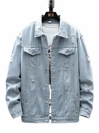 autumn Boys Broken Coat 2023 Comfortable Casual Loose Fi Shop Wear All Matching Solid Color Male Denim Jacket N29z#