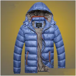 남자 ''다운 파카 5 색 남성 겨울 자켓은 따뜻한 코트 패션 캐주얼 한 단색 후드 드롭 배달 의류 의류를 두껍게합니다.