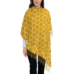 Lenços Geometria Imprimir Lenço Mulheres Amarelo Hexágono Grande com Long Tassel Outono Retro Xaile Wraps Outdoor Gráfico Foulard