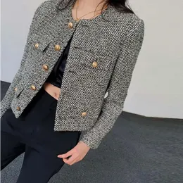 Autumn Winter Korean Womens Single Breasted Brand Luxury Chic Tweed Woolen Coat Retro Suit Jacket Top Casaco Outwear 240325