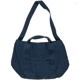 Axelväskor denim slouch väska casual jean tyg handväska leisure koreansk stil mode japansk messenger topphandtag marinblå