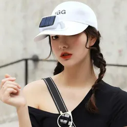 Berets Fan Sunhat Cooling Sunshade Letter Embroidery Long Brim Sun Protection Detachable USB Or Solar Charging Men Cap Headwear