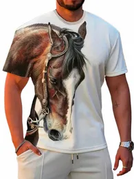 Horse Print Men's Graphic Design O-Neck Novel T-shirt Casual Comfy Tees Camisetas para o verão Roupas masculinas Tops h4KV #