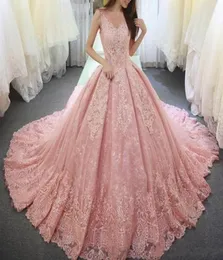 Pearl Pink Ball Gown Quinceanera Dresses Applicies spets Sweet 16 Dress Scoop Neck Vestido de Festa Long Corset Tulle Formal Prom G9649650