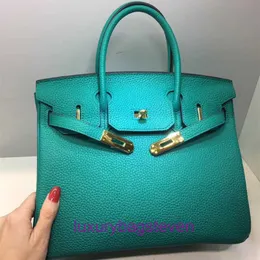 Hremms Birkks High end Designer Tote bags for women Fashionable bag with litchi pattern and cow leather lake green hand of lading Original 1:1 with real logo and box